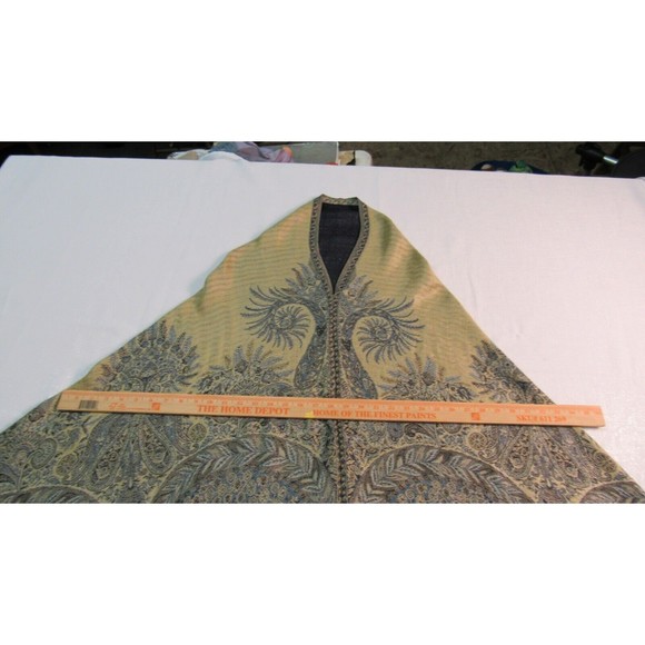 Vtg Boho Indigo Blue Paisley Shawl Wrap Gold Metallic Lame Textile - Picture 7 of 12